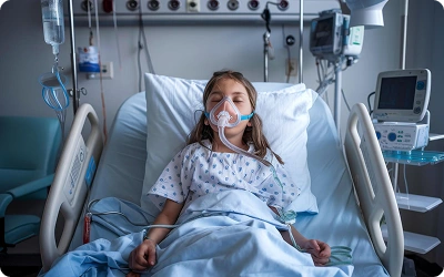 Child with doctors in Pediatric Intensive Care Unit (PICU) at KKCTH