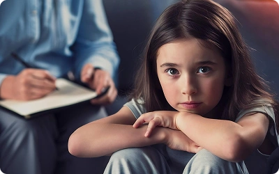 Child crying during psychiatric care session