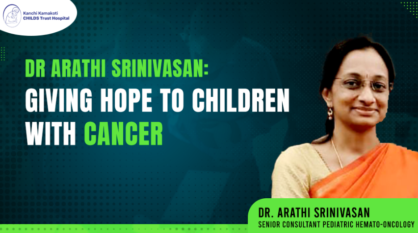 Video thumbnail of Dr. Arathi Srinivasan in 'Giving Hope to Children with Cancer'.